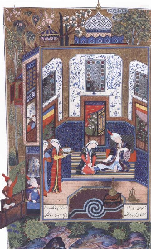 Sultan Muhammad Prince Bahram i Gor listens to the tale of the princess of Persia beneath the white pavilion china oil painting image